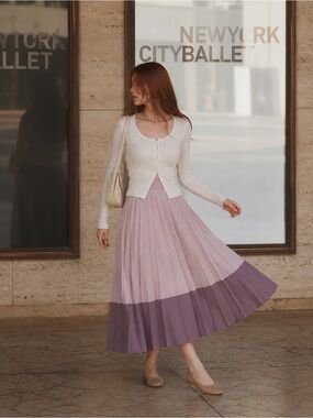 Athleta Pleated Midi Skirt Pink Purple Colorblock Size M